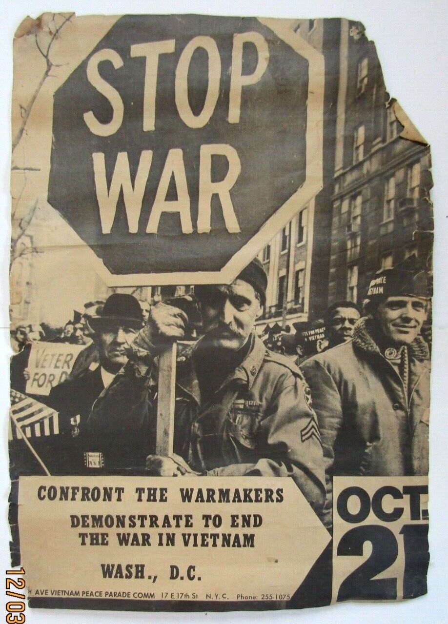 Rare Stop The War Poster Vietnam War Protest March Washington DC October 21 1967