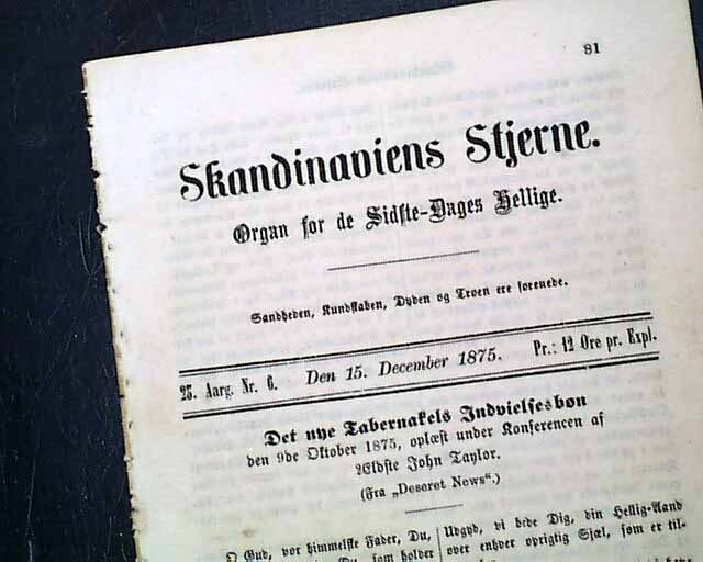 Very Rare MORMONS Mormonism Latter-Day Saints 1875 Copenhagen Denmark Newspaper