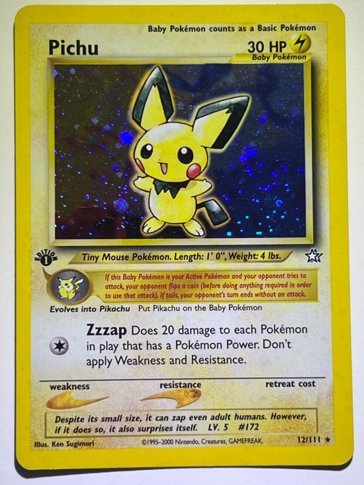 Pokémon Pichu 12/111 1st edition Original Owner opened 23 years ago & put up