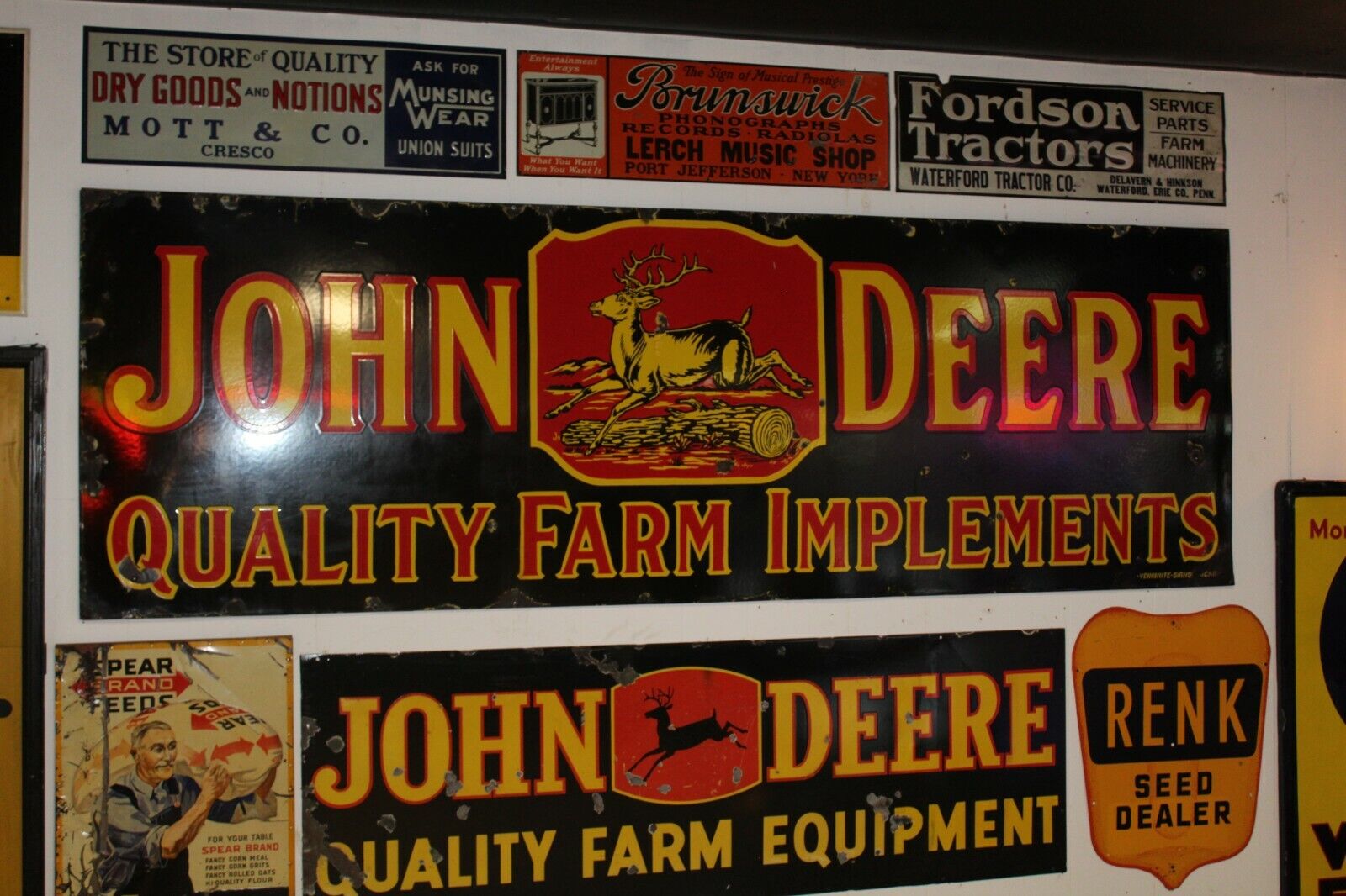 SCARCE 1920'S 3X9 JOHN DEERE QUALITY FARM IMPLEMENTS PORCELAIN DEALER SIGN #1