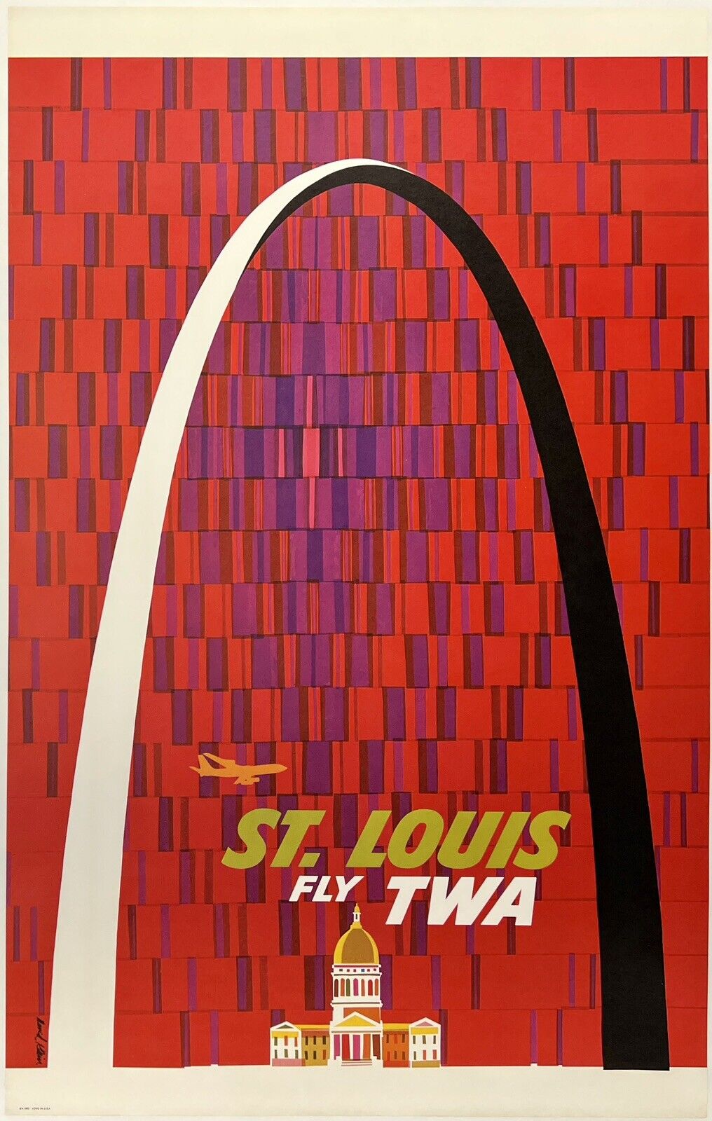 Original Vintage Poster ST. LOUIS FLY TWA Airline Travel Tourism KLEIN LINEN