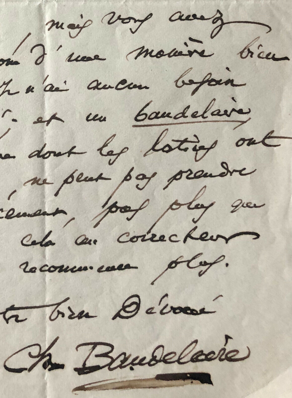 Charles BAUDELAIRE - Beautiful autograph letter signed to Mario Uchard (1863)