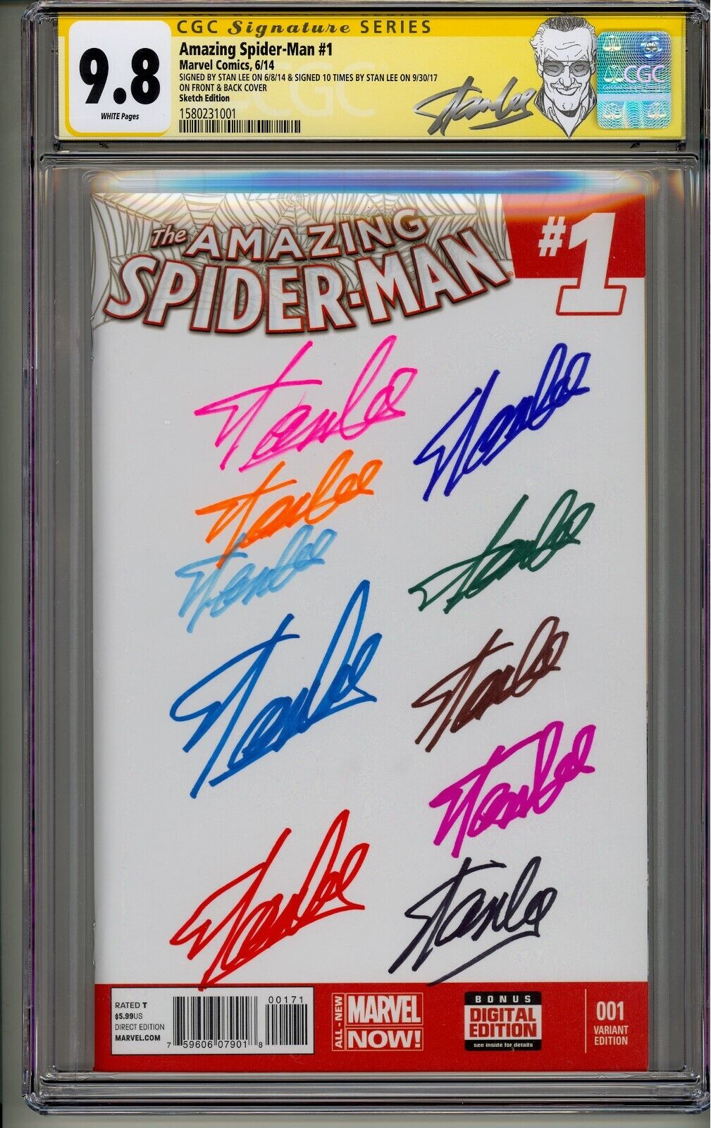 💥AMAZING SPIDER-MAN #1 CGC SS 9.8 STAN LEE SIGNED 11x IN COLORED SHARPIES💥