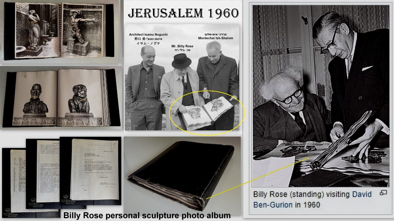BILLY ROSE PERSONAL ALBUM Architect Isamu Noguchi David Ben-Gurion Israel 1960