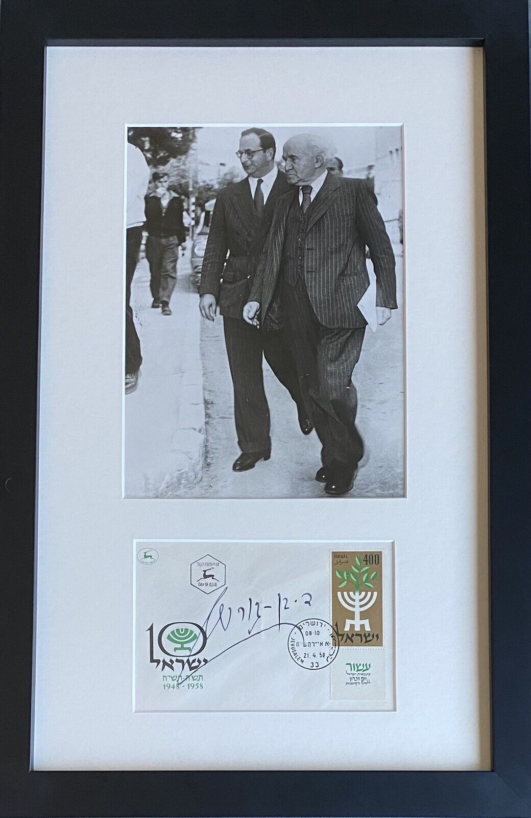 David Ben-Gurion Signature Framed W/ 1958 Press Photograph (Conservation Glass)