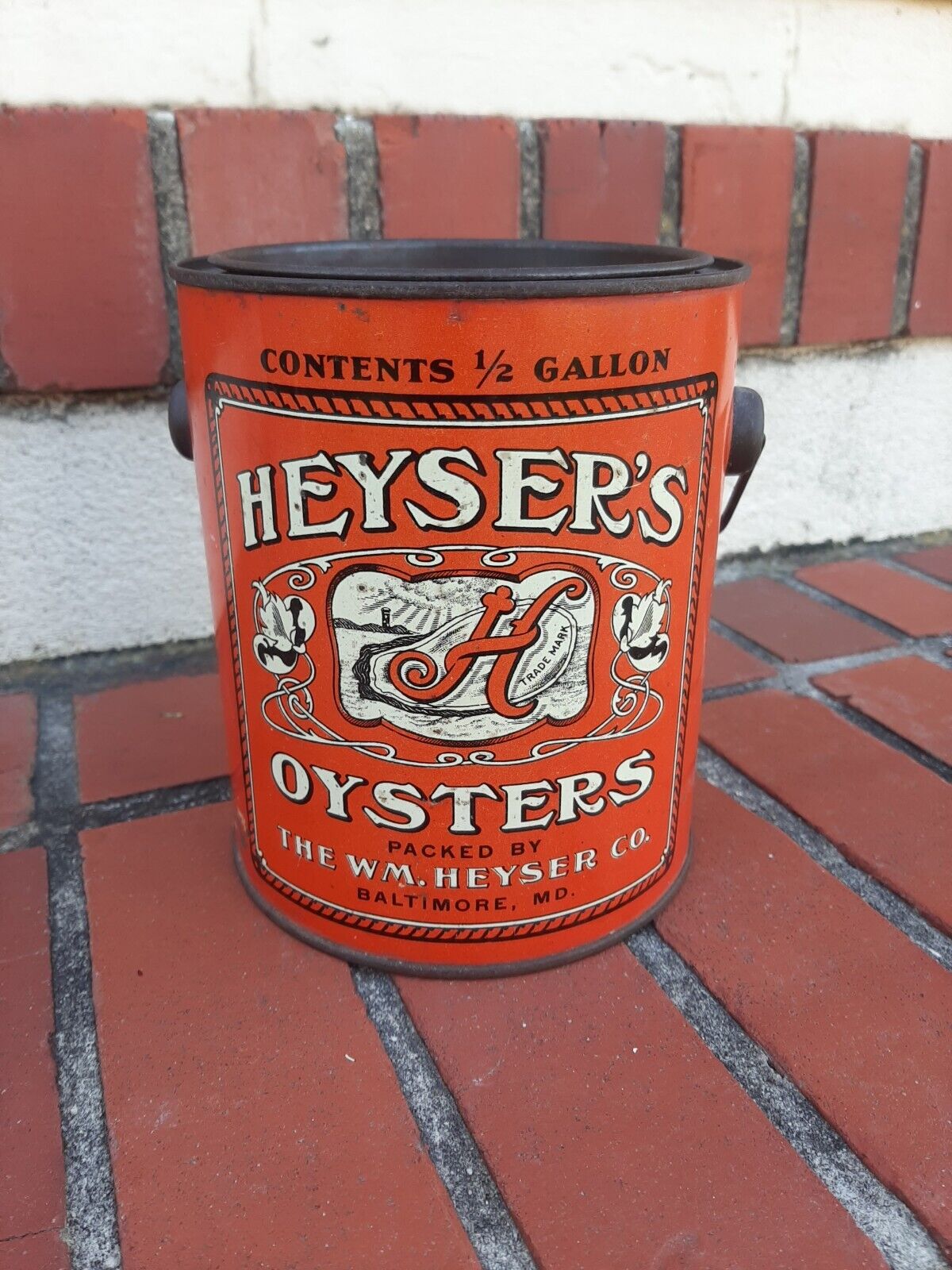 Vintage 1/2 Gallon Oyster Tin Can Heysers Baltimore, Maryland Seafood Oysters