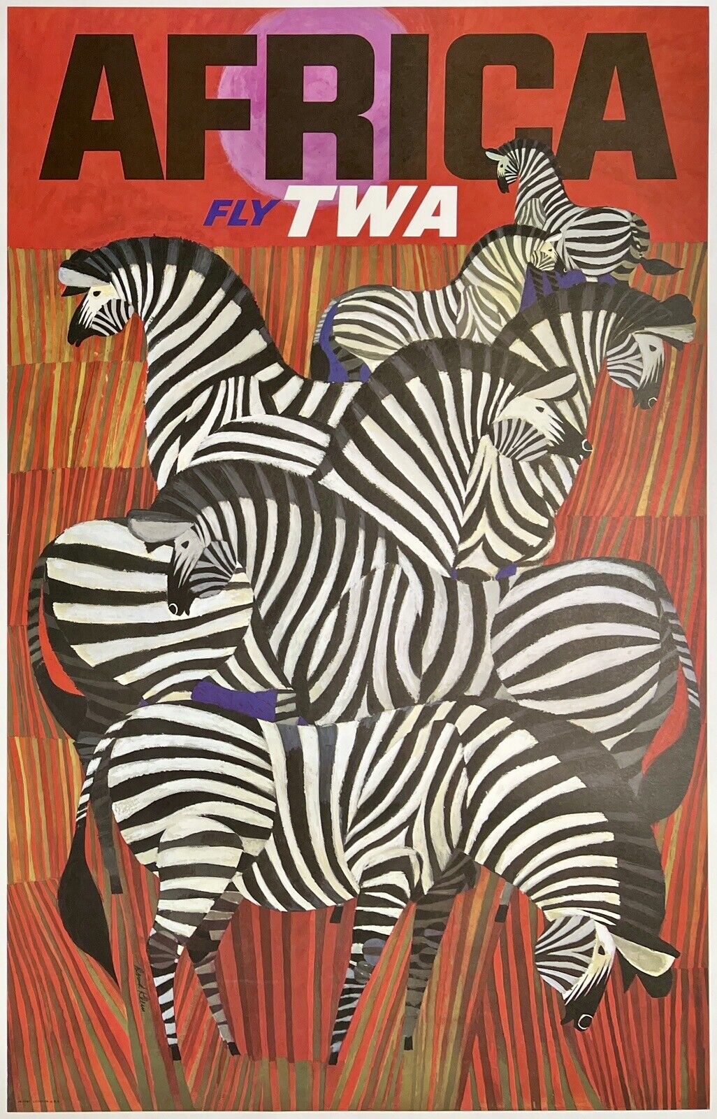 Original Vintage Poster AFRICA FLY TWA Airline Travel Tourism KLEIN LINEN