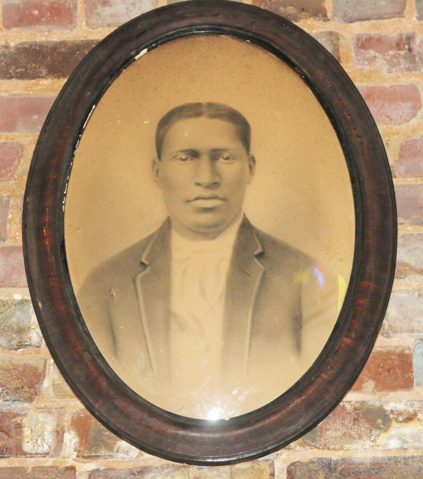 Antique Photo 1880s Black Americana Original Charcoal Oval Domed Portrait of Man