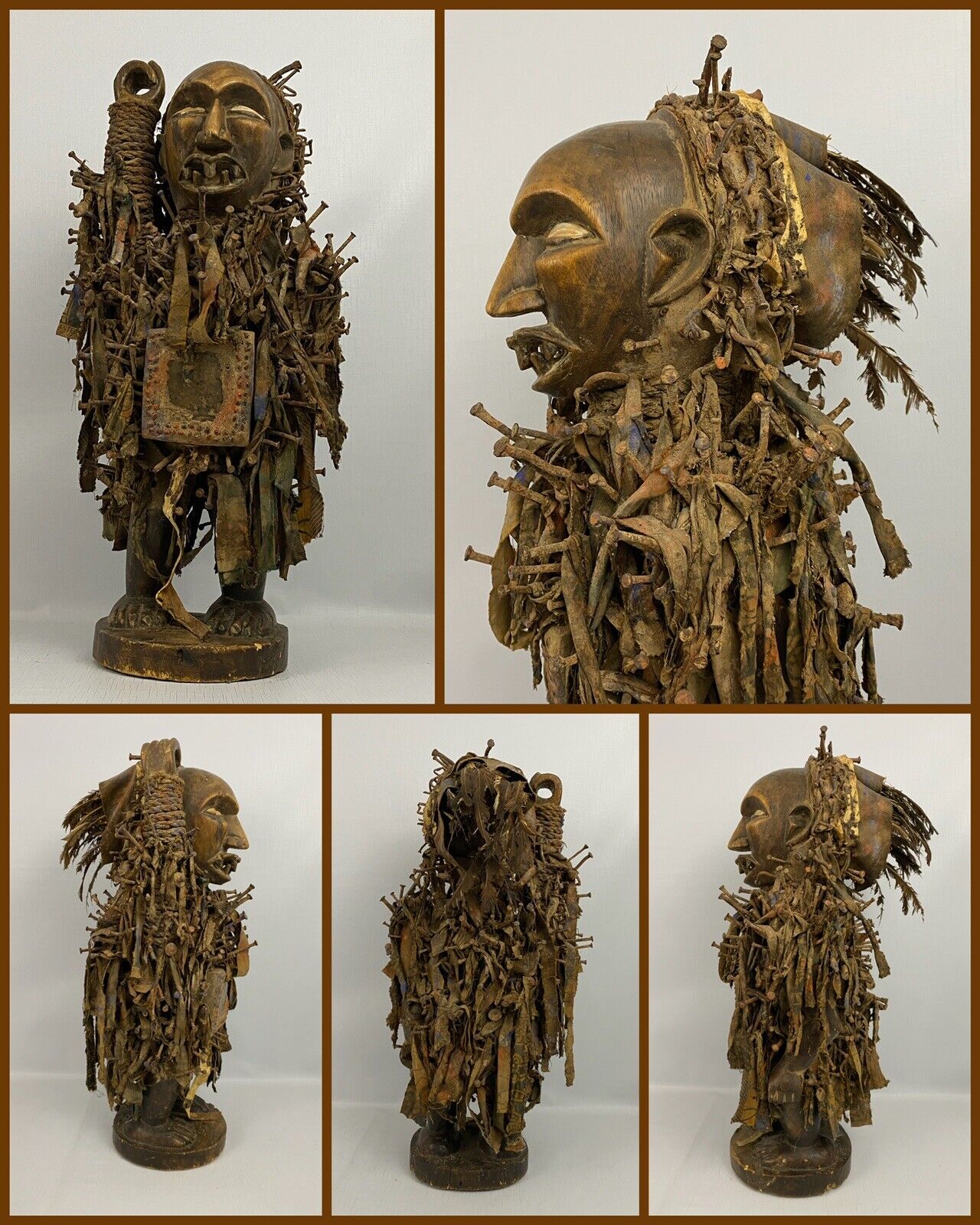 Authentic Handmade AFRICAN Statue Nail Fetish Medicine - Nkisi Nkondi - Congo