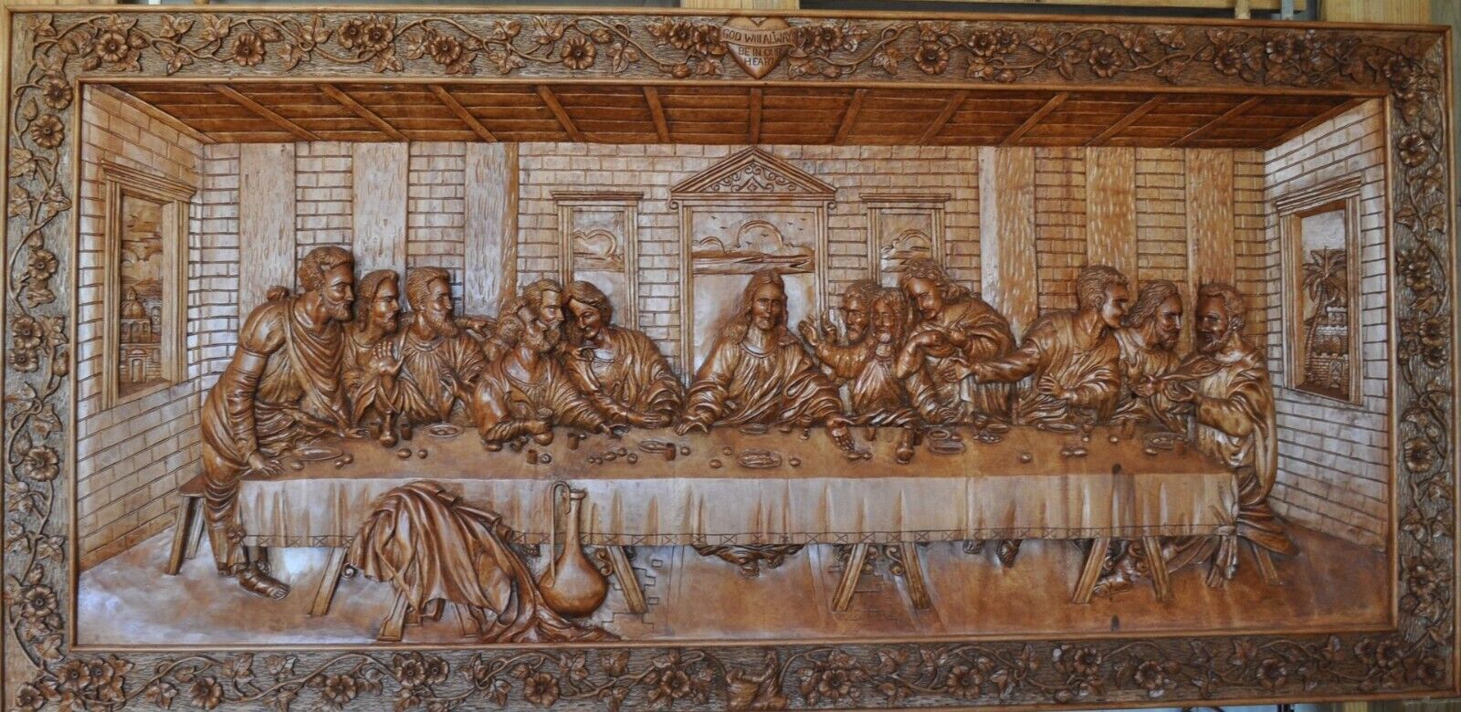 Hand Carved Wooden Last Supper Sculpture Wall Plaque Art Work Religious