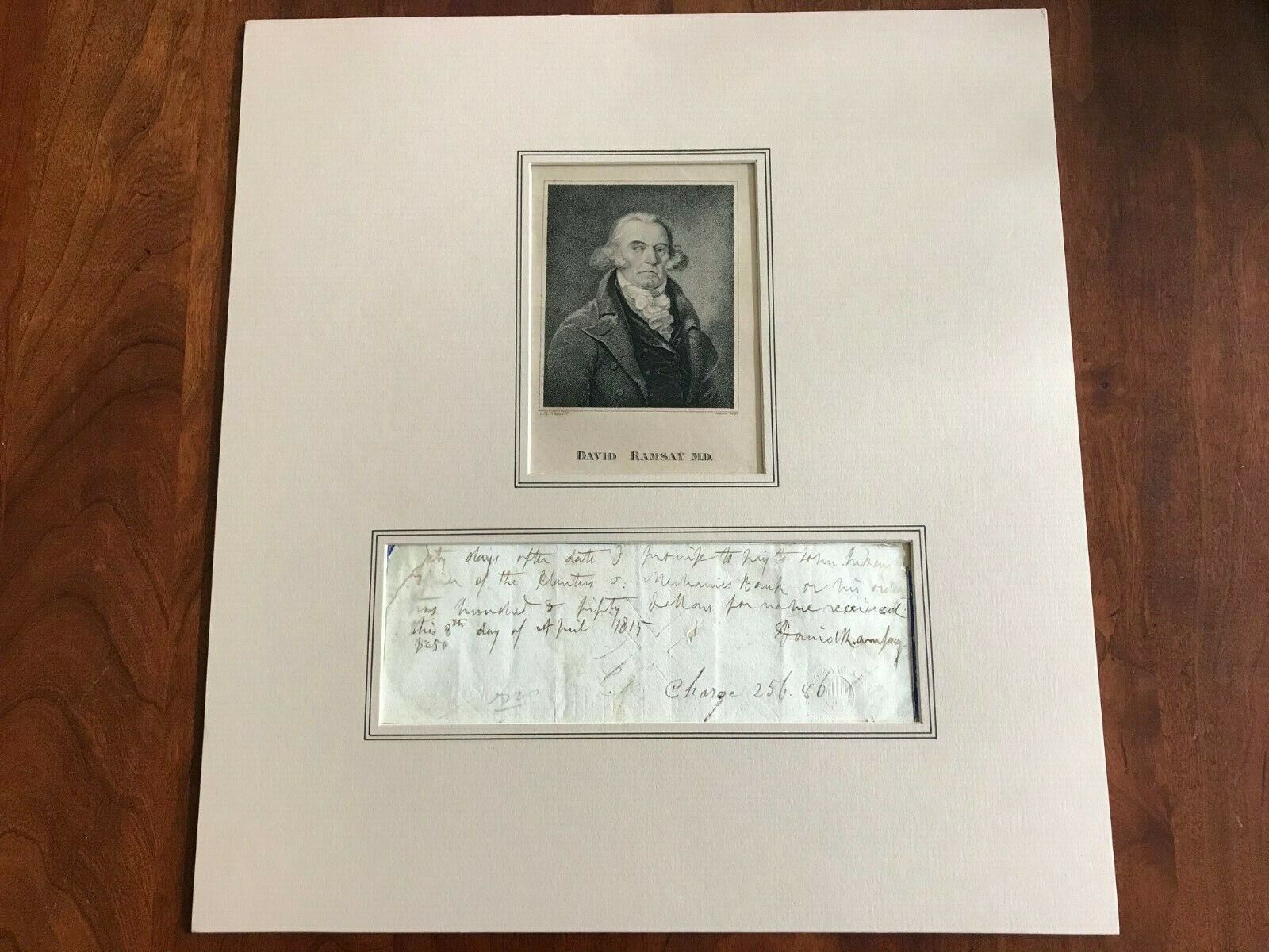 1815 David Ramsay SIGNED Note SOUTH CAROLINA Physician Historian, Charleston, SC