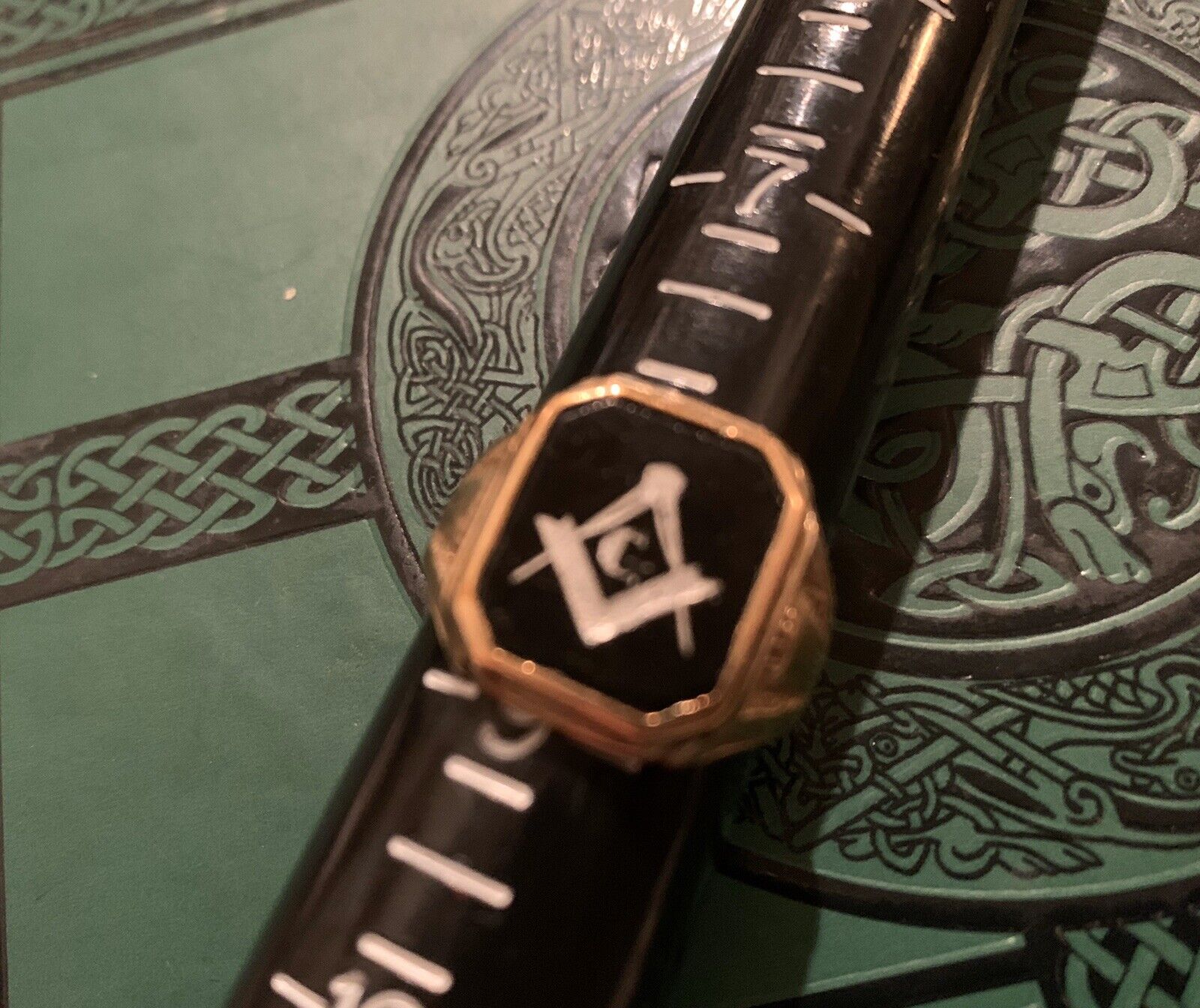 Antique Inlay Unmarked 10k Gold Ring Masonic Waco TX Lodge Sz8.5 7.4 Grams