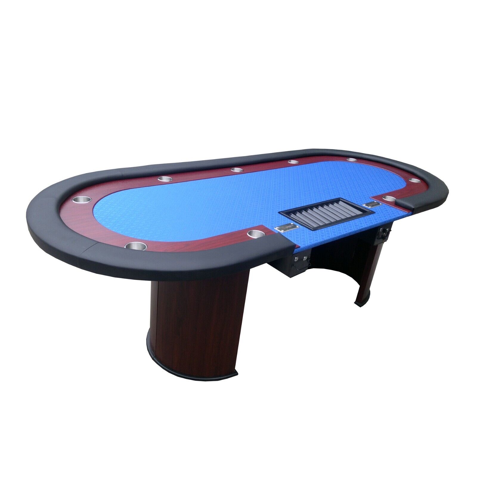 INO Design 96Inch Luna Blue Felt Poker Table DropBox Modern Half Moon Wooden Leg