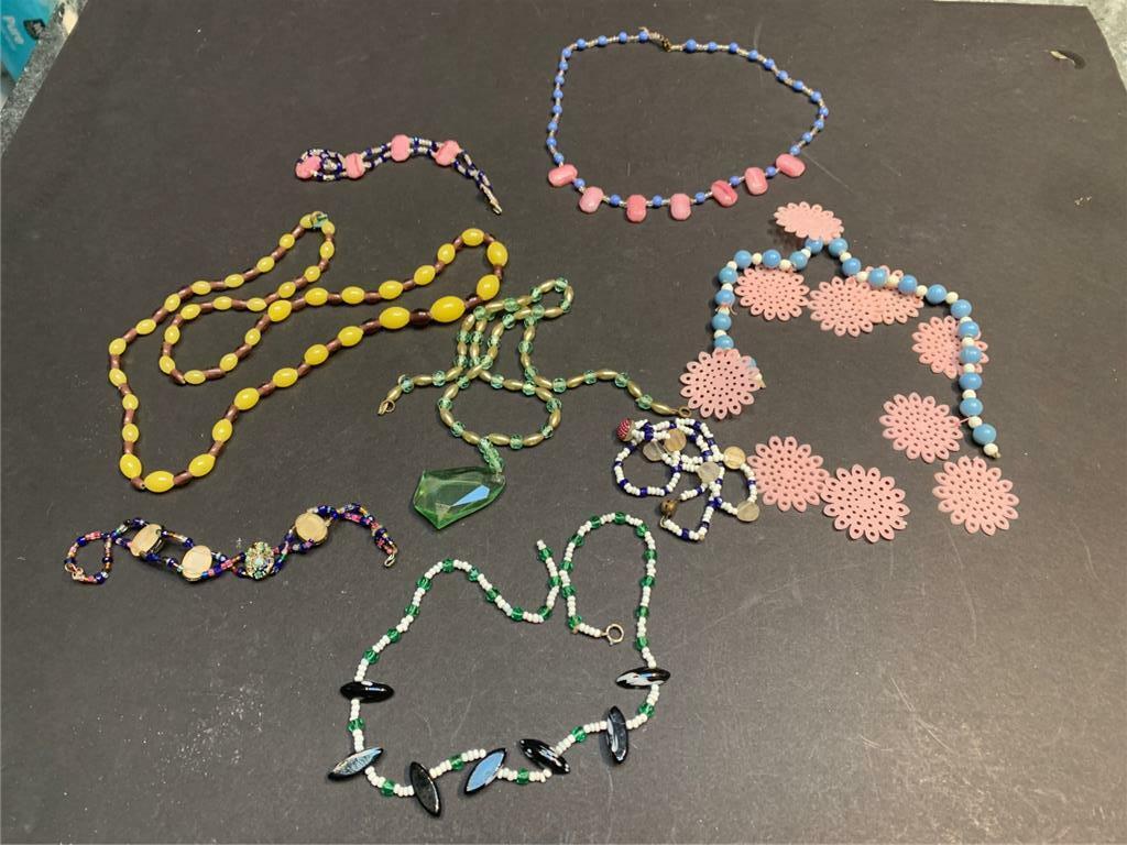 Lot of Antique Czech Glass and Celluloid Mardi Gras Beads / Necklaces  Bracelets