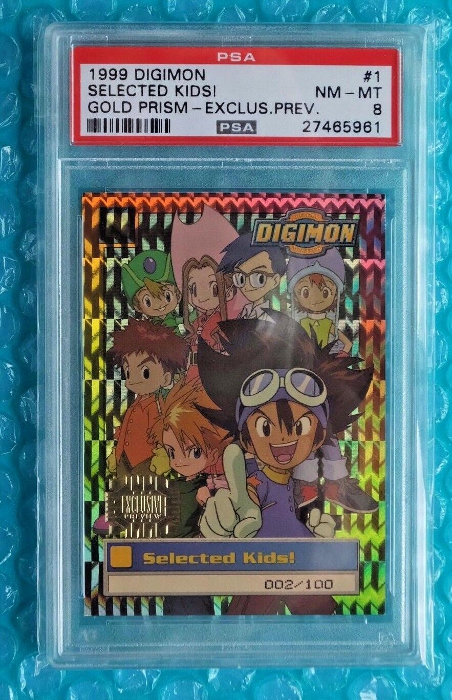 Digimon SELECTED KIDS 1 Gold Prism Holo Exclusive Preview Numbered 002/100 PSA-8