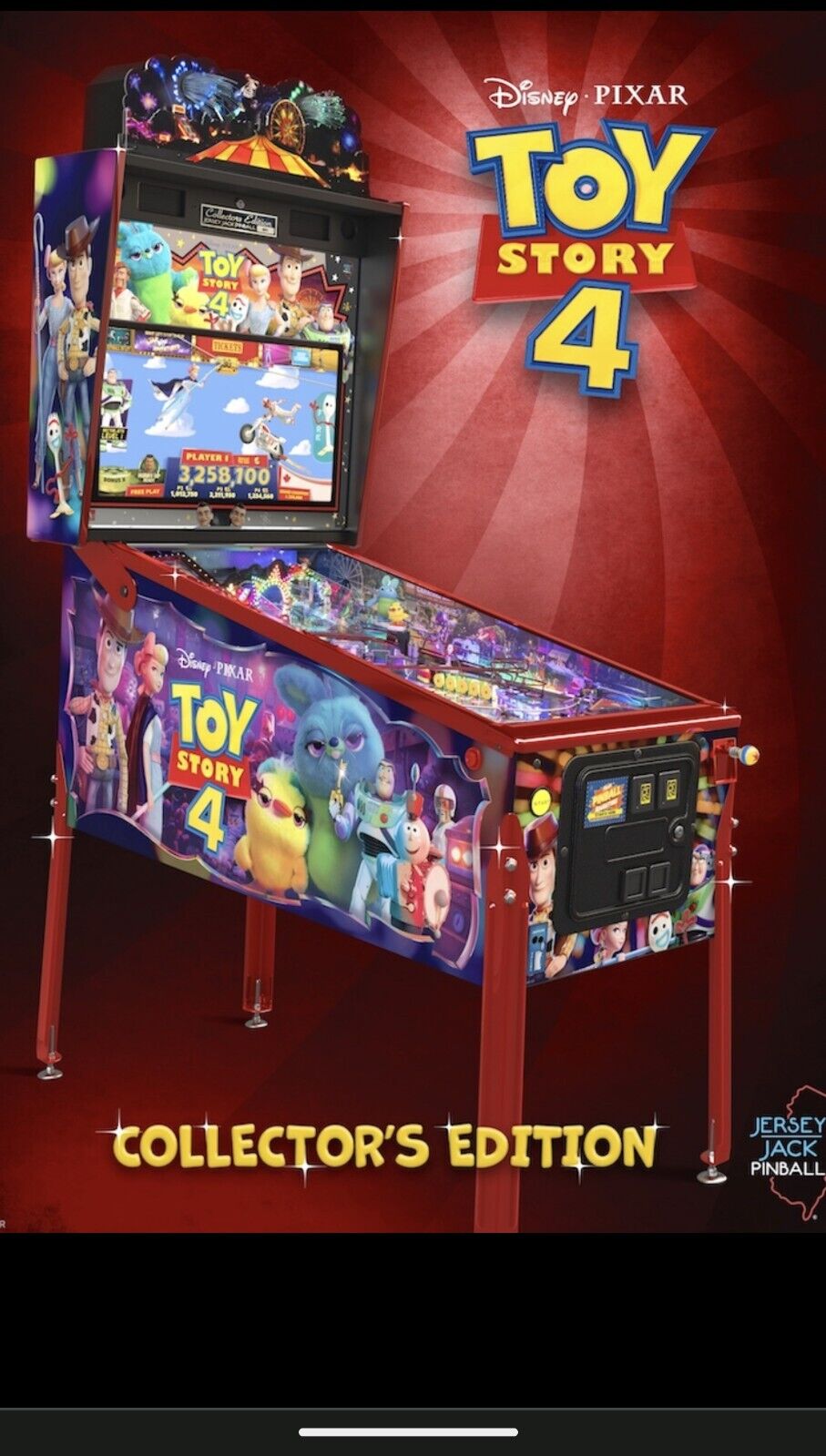 Toy Story 4 Jersey Jack CE Collector's Edition Pinball Game Machine /500 Topper