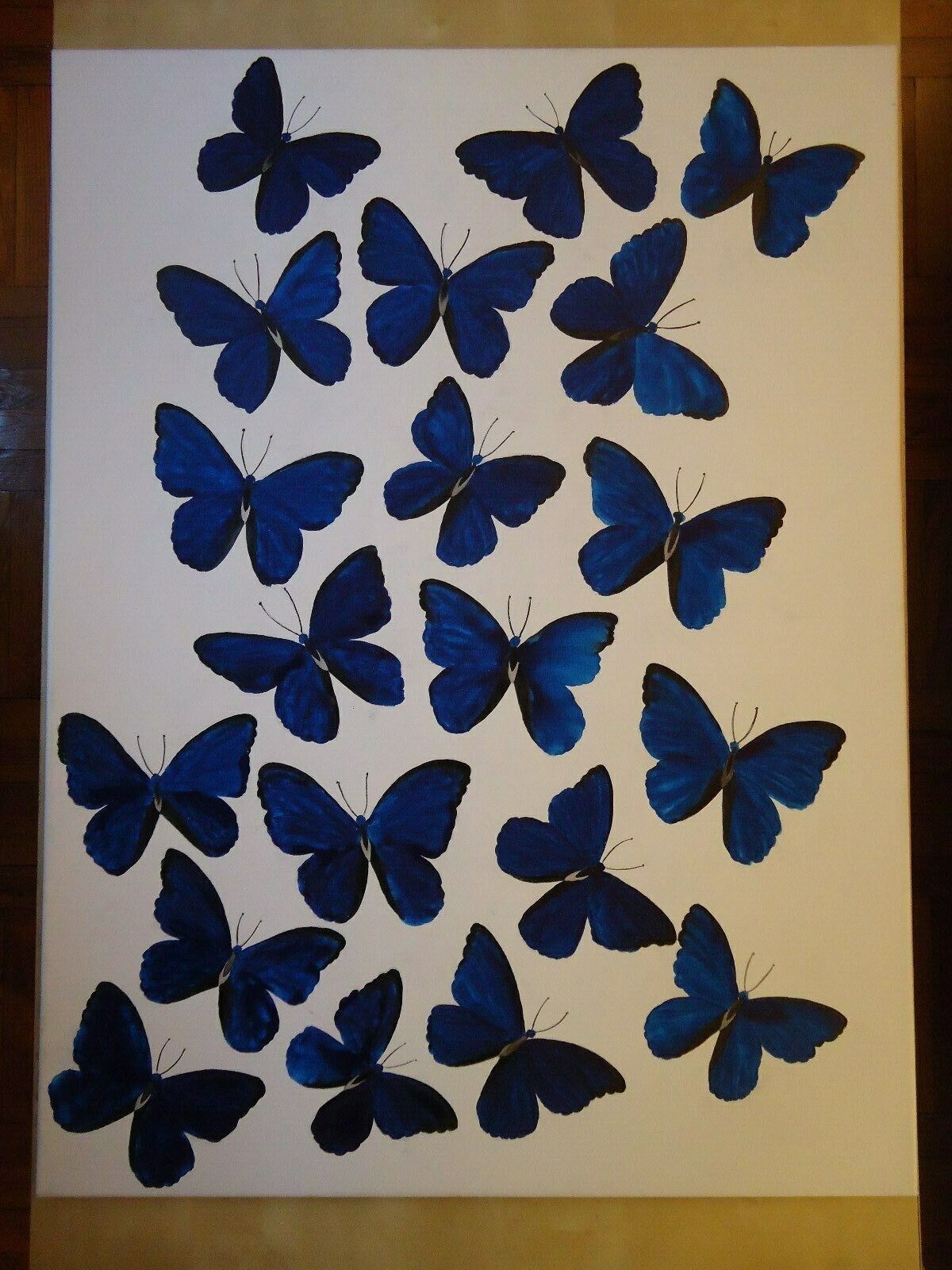BLUE BUTTERFLIES HUGE 30'' X 40'' PAINTING ON CANVAS BY COMIC ARTIST JAMES CHEN