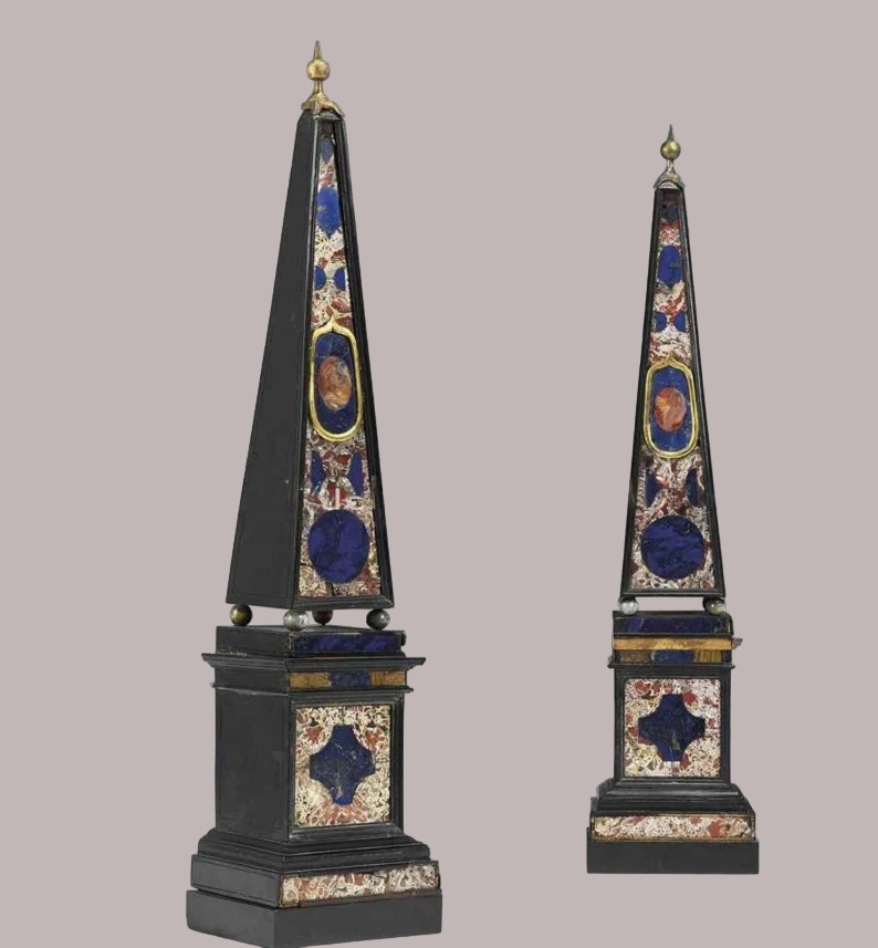 Black Marble Obelisk  Set Of 2 Pair Handmade Mosaic Design Art Living Room Decor