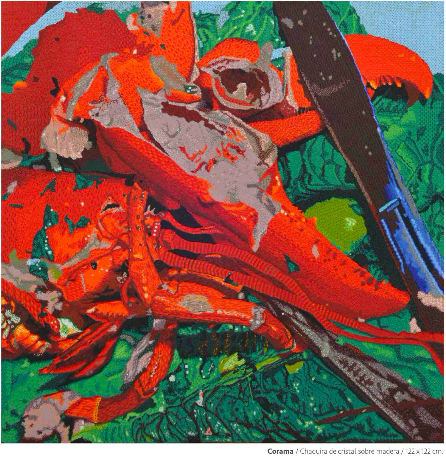 Corama - Intercultural Pointillism Huichol Art 48 in. - Lobsters dish - Mexico