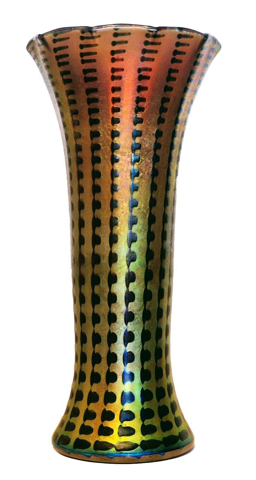 Antique L.C. Tiffany Favrile Glass Vase w/ Zipper lines, Amborgine Marks...