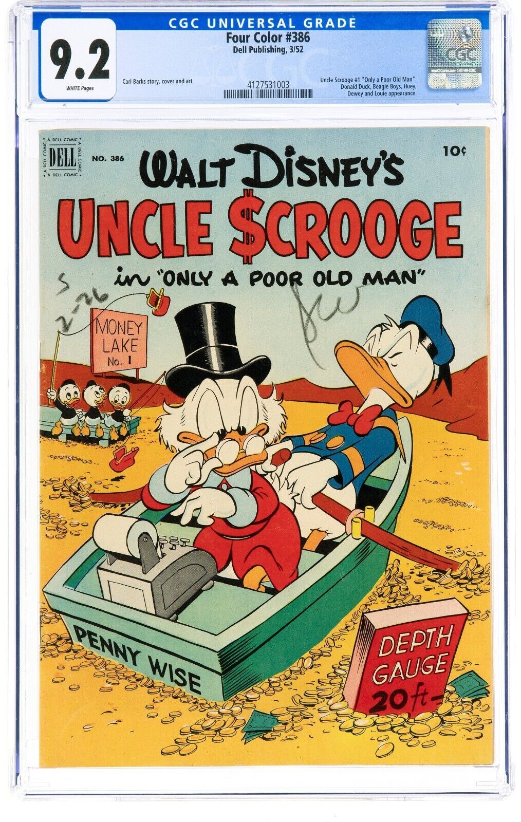 Four Color #386 CGC 9.2 White Pages - Uncle Scrooge #1 - Key - Dell - Carl Barks