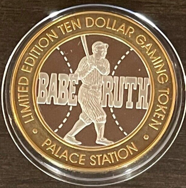 Palace Station $10 Silver Strike Token 1998 Babe Ruth batting New Case