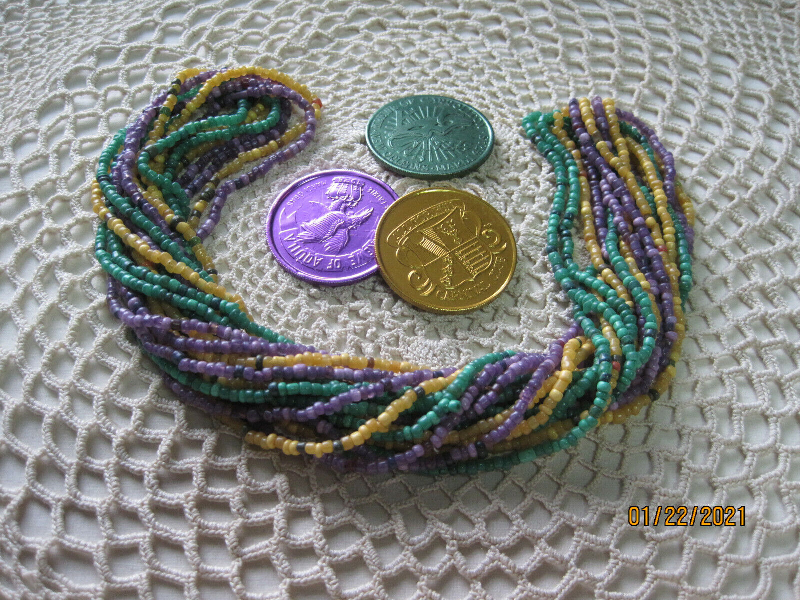 #107-From a New Orleans Mardi Gras Parade-Glass Carnival Beads & Doubloons