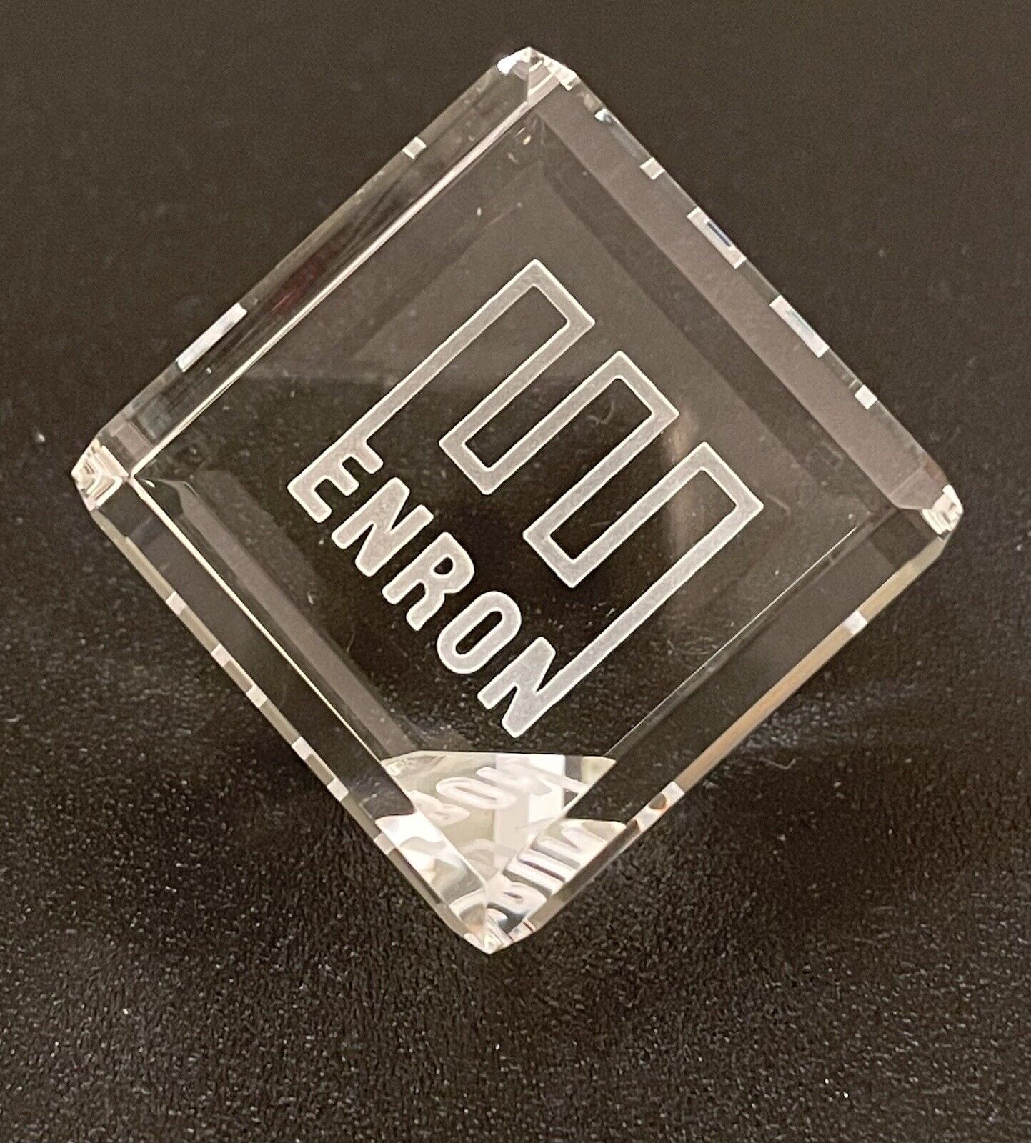 **RARE** ENRON Crystal Paperweight Cube, NEW IN BOX