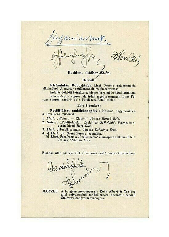Bela Bartok Erno Dohnanyi Hungarian Composers Autograph Program (1929) +Others 