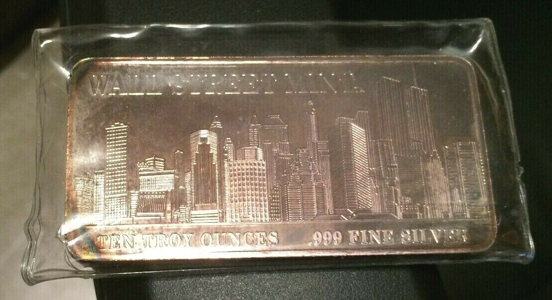 Twin Towers 10 TROY OZ. Silver Bar .999  new sealed in packet, some tarnishing