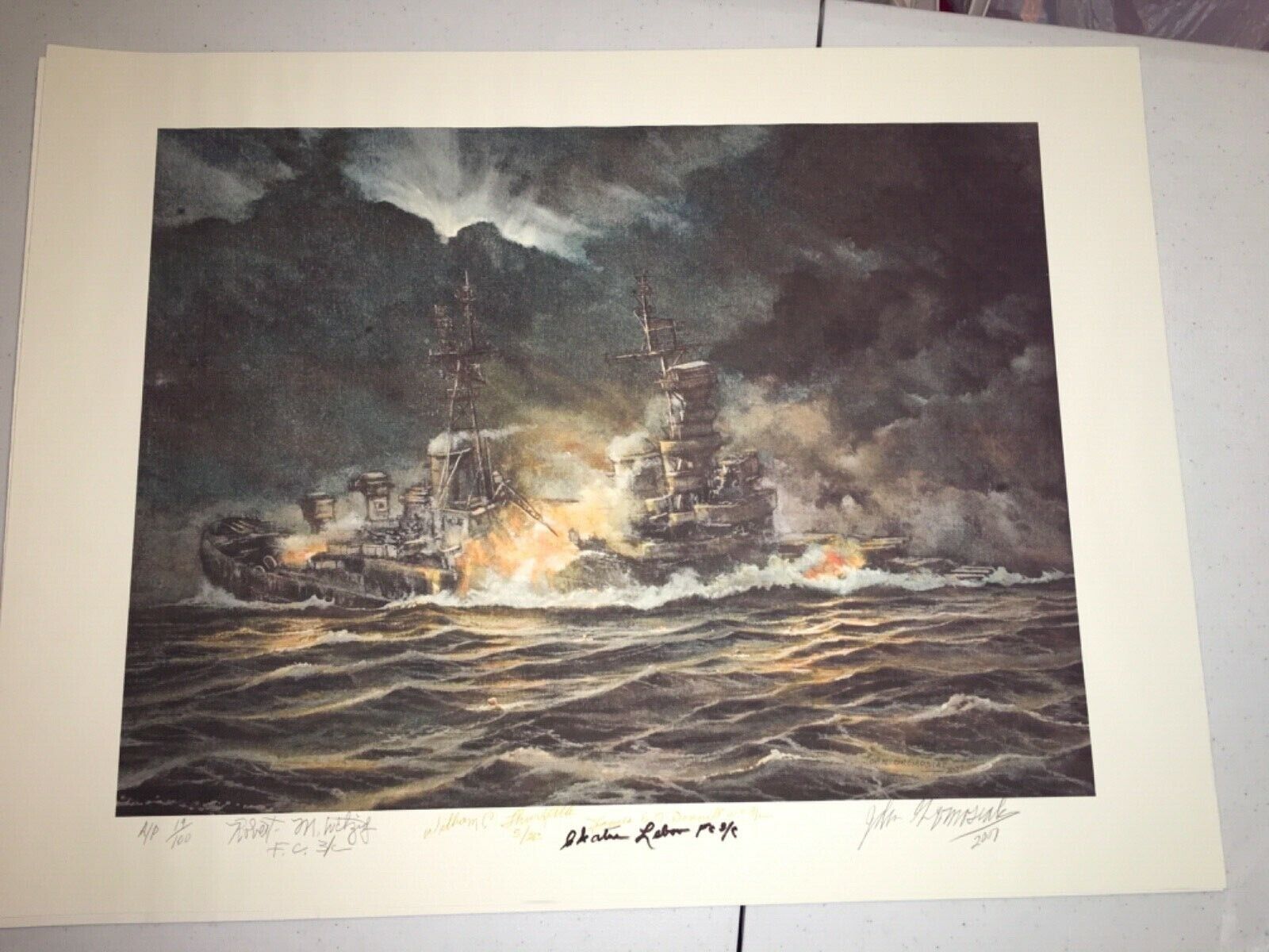 USS Indianapolis Print Signed by 4 Survivors & Artist John Gromosiak #19/100