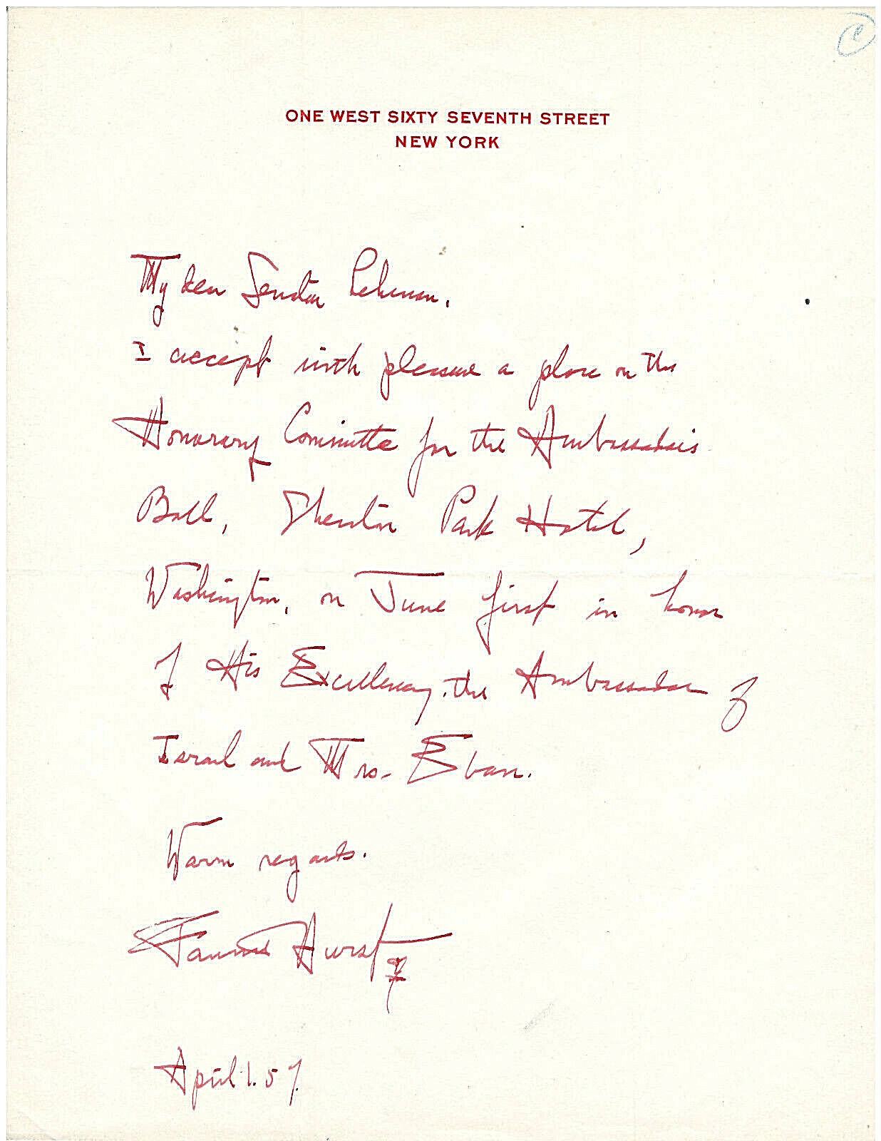 Fannie Hurst American Author Autograph Letter - Authentic - Fine Content