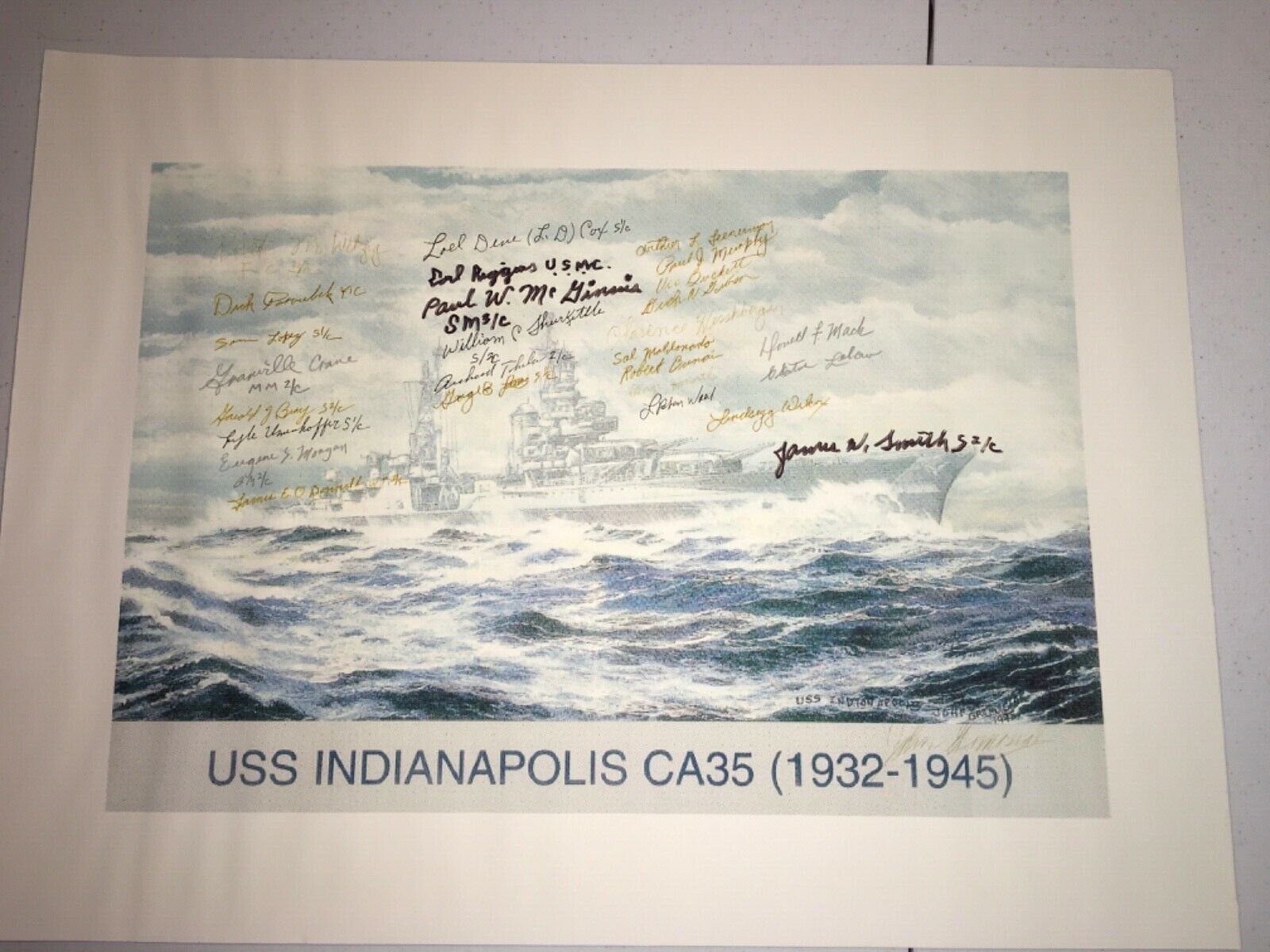 USS Indianapolis Print Signed by 27 Survivors 18\