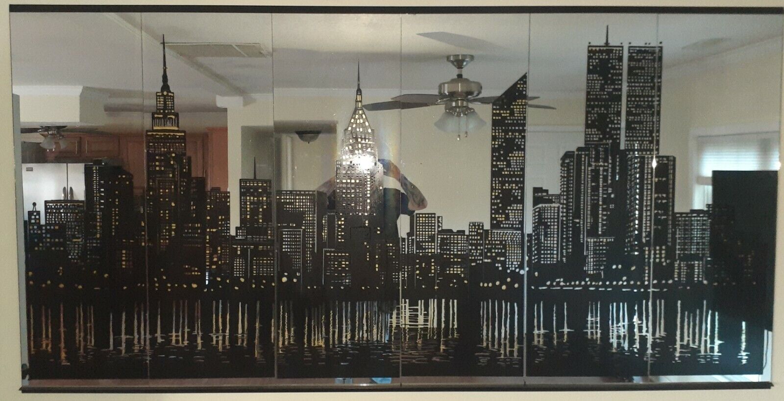 Hand Painted Mirrors New York City Twin Towers Skyline Wall Art Large