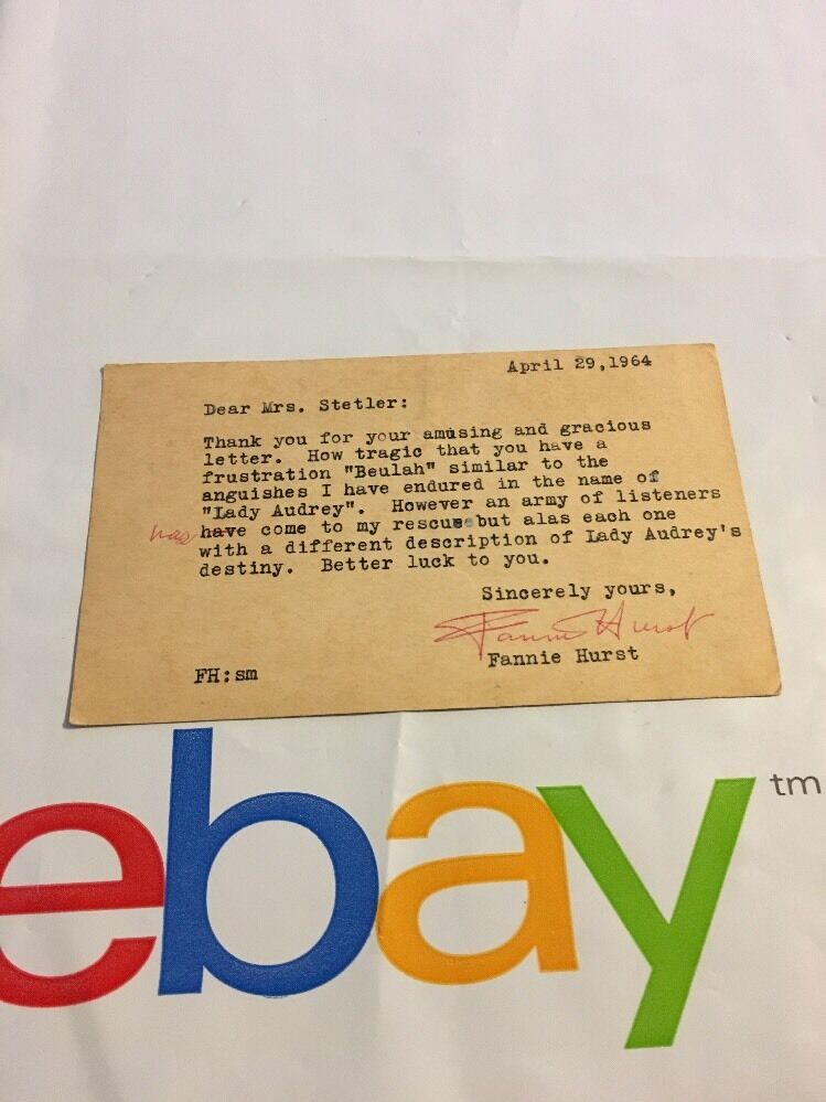 Author Fannie Hurst Typed Letter , Signed/ Autographed , Corrected Errors