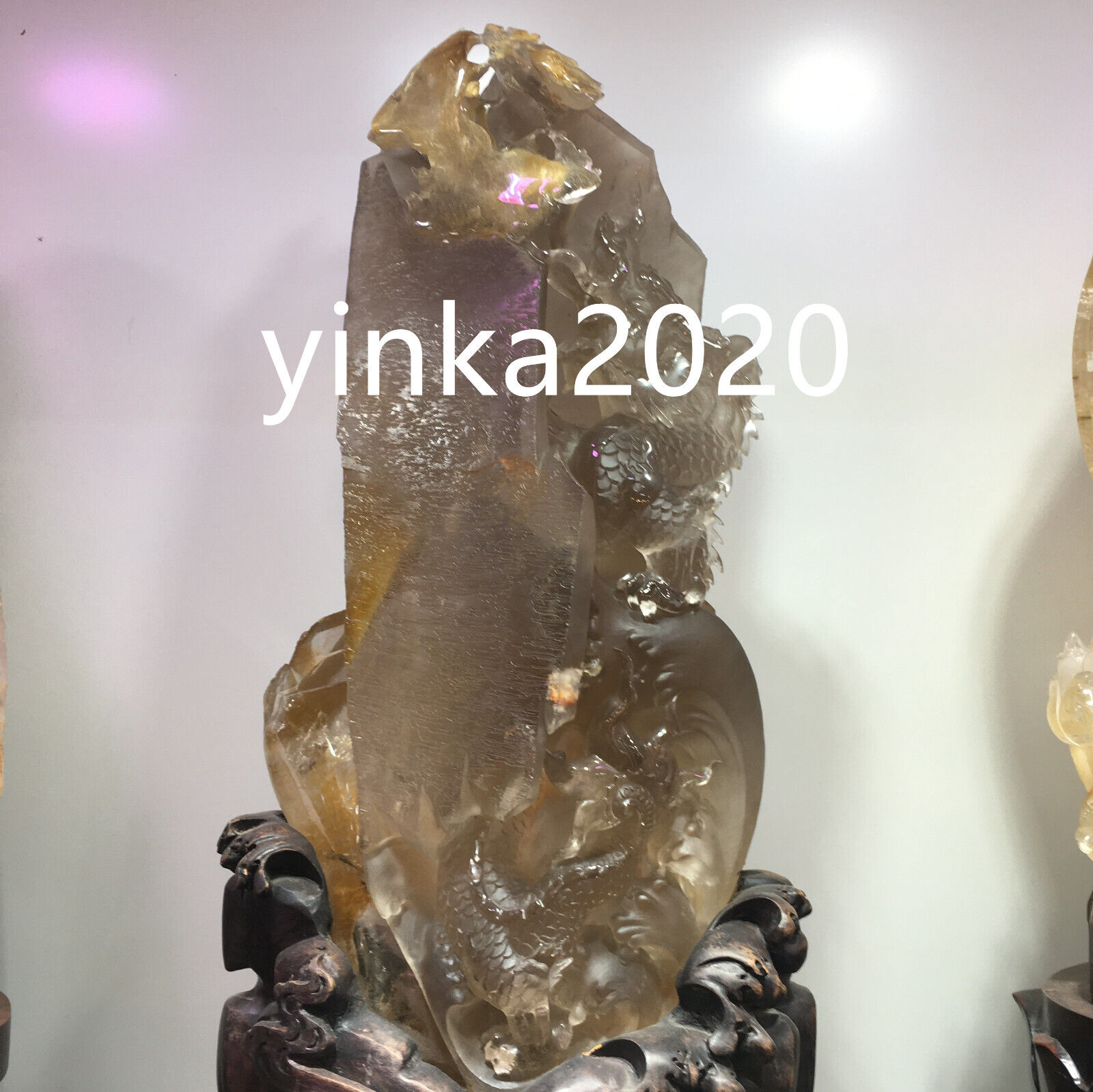 33LB Top Natural Rutile crystal quartz dragon skull Crystal heal Decor+stand