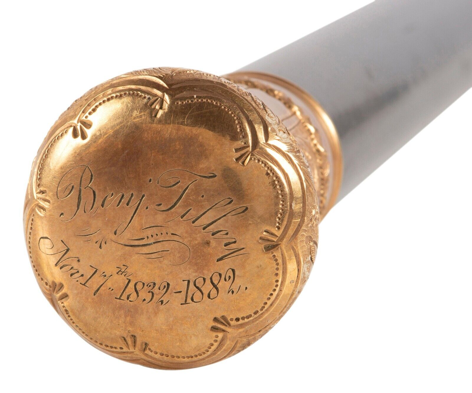 Gold-Plated Cane Engraved to Benjamin F. Tilley - First American Samoa Governor