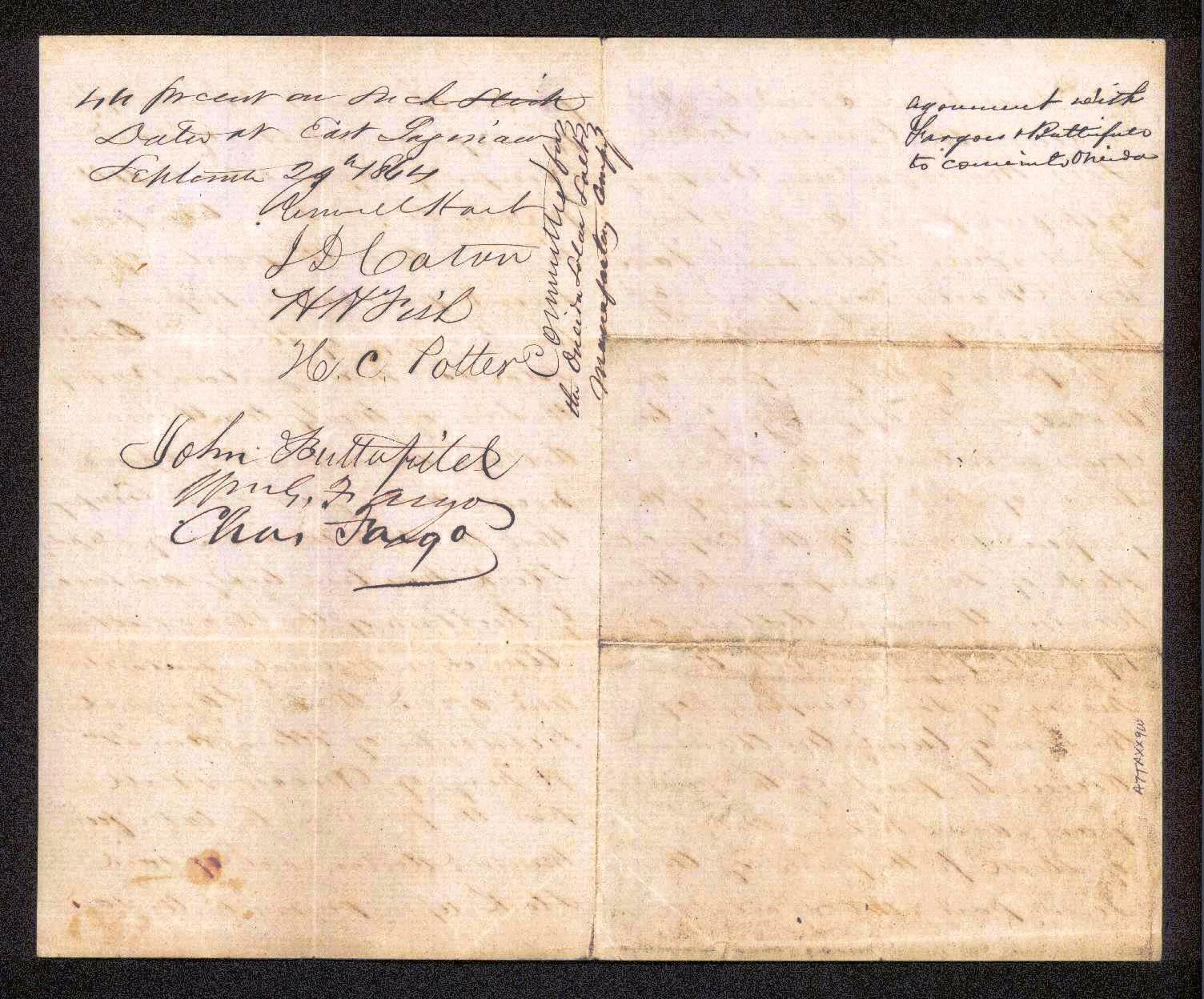 1864 American Express HUGE Deal signed William & Charles Fargo & J. Butterfield 