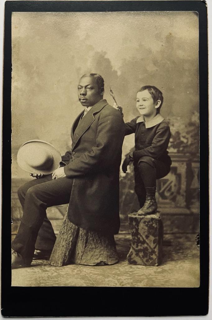 c 1880 AFFLUENT BLACK AFRICAN AMERICAN MAN & WHITE BOY by CLARK, SPRINGFIELD OH