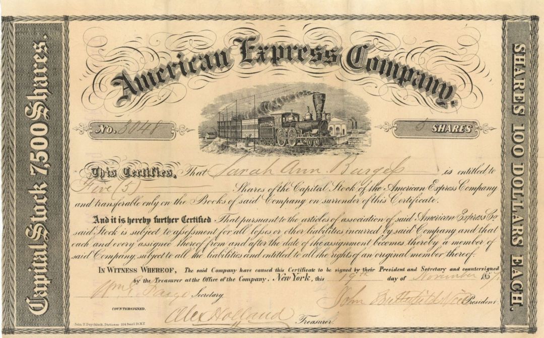 American Express Co. Signed by John Butterfield and William G. Fargo - Stock Cer
