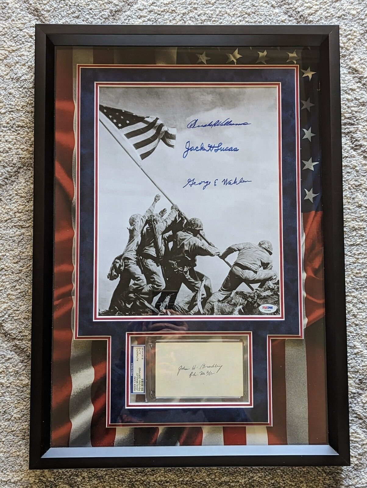 Signed Photograph Flag Raising on Iwo Jima -  Bradley Williams Lucas Wahlen  PSA