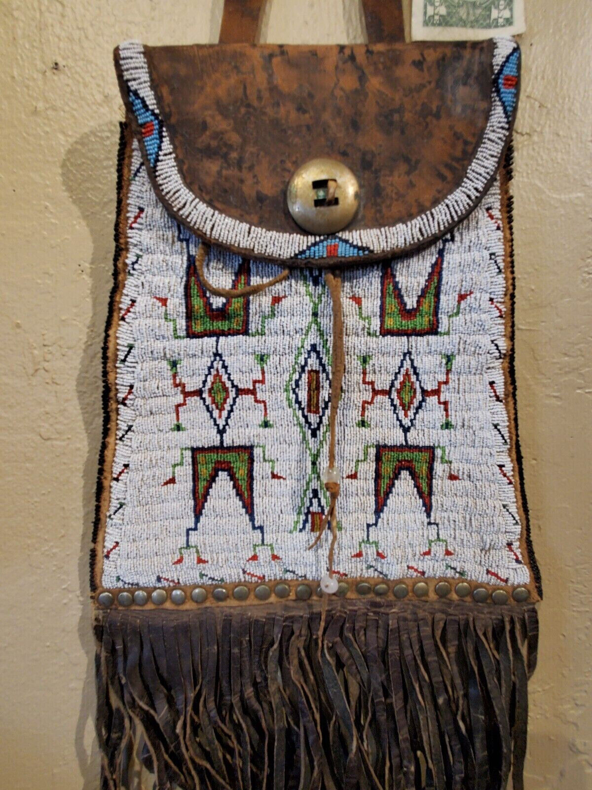 19th Antique OLD Native American Indian beaded Plains DISPATCH CASE largest ever