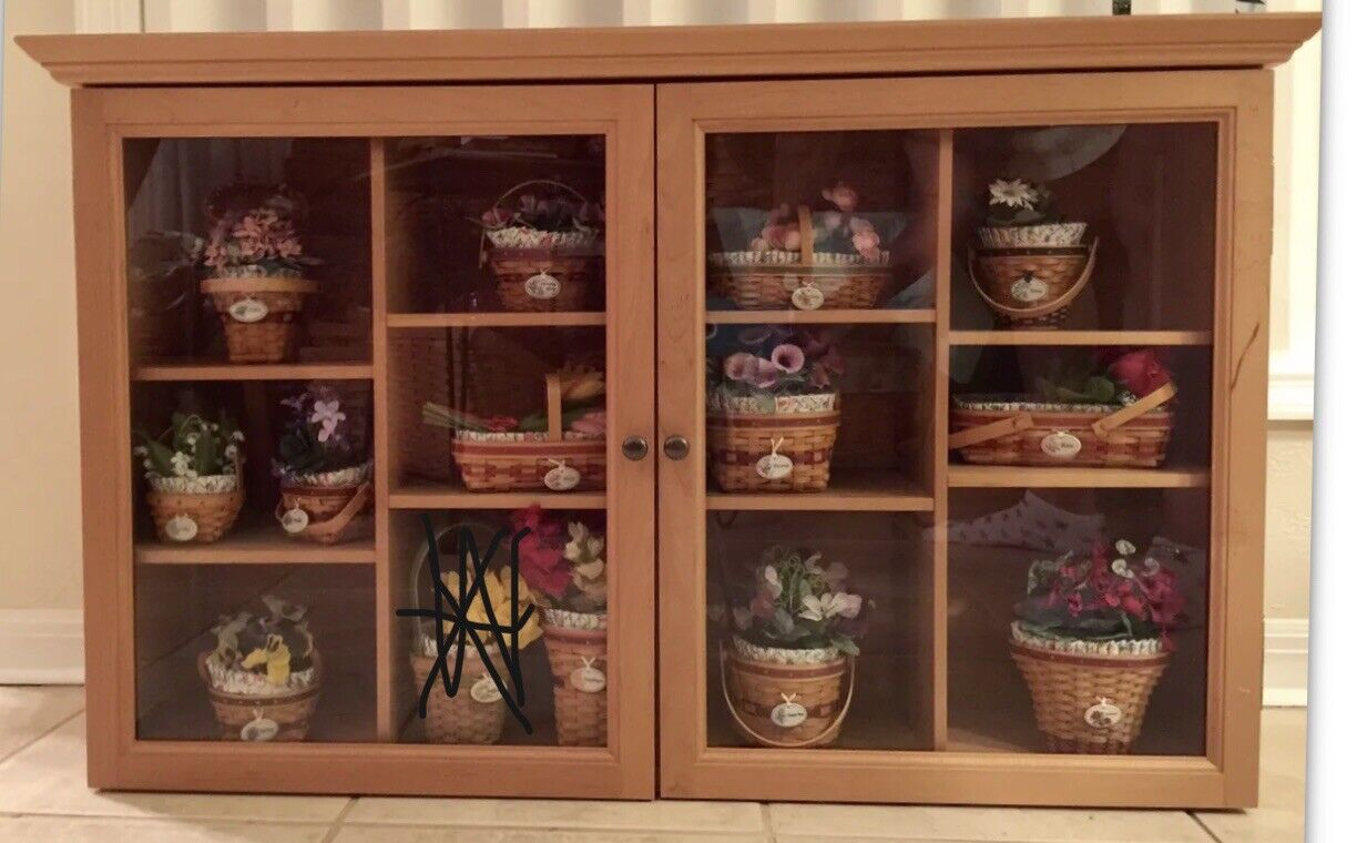 Longaberger JW  Wall Cabinet  & 13 Mini May Grandma Bonnie basket combos