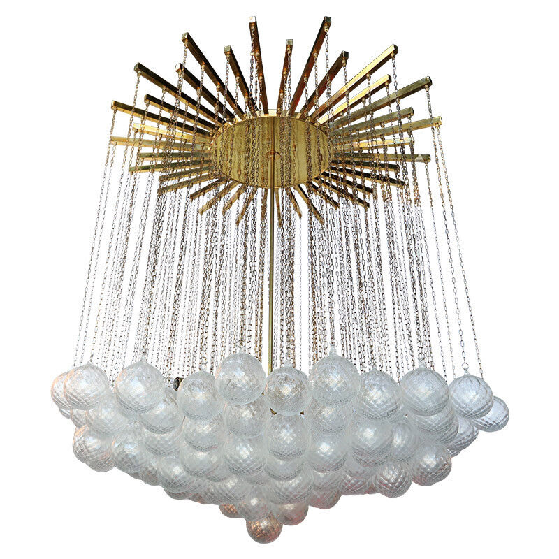 Italian 1970s Brass Bubble Chandelier with Glass Balls on Chains