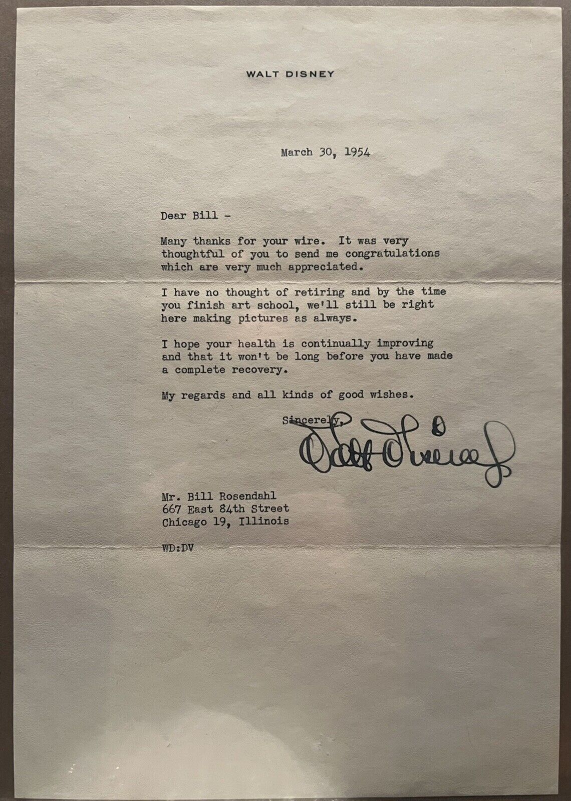 Walt Disney Signed Executive ￼Letter 'Never Retire' Rare Autograph Signature JSA