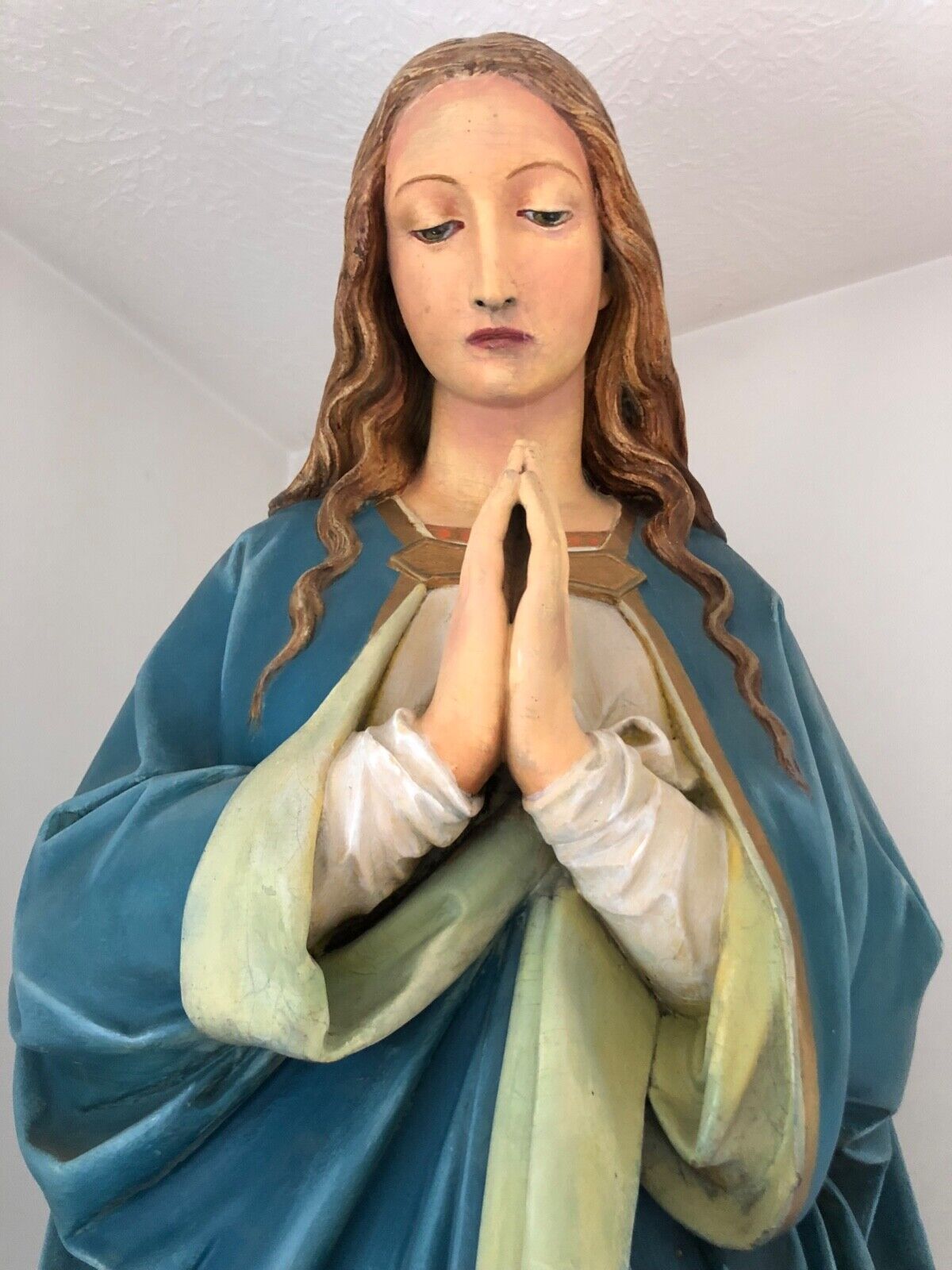 Antique Wood carved Statue of the Blessed Virgin Mary 54 inches.