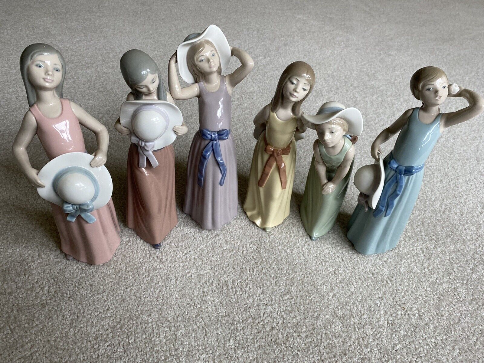 Lladro Figurines ALL 6 GIRLS WITH STRAW HATS 5006 5007 5008 5009 5010 5011-mint