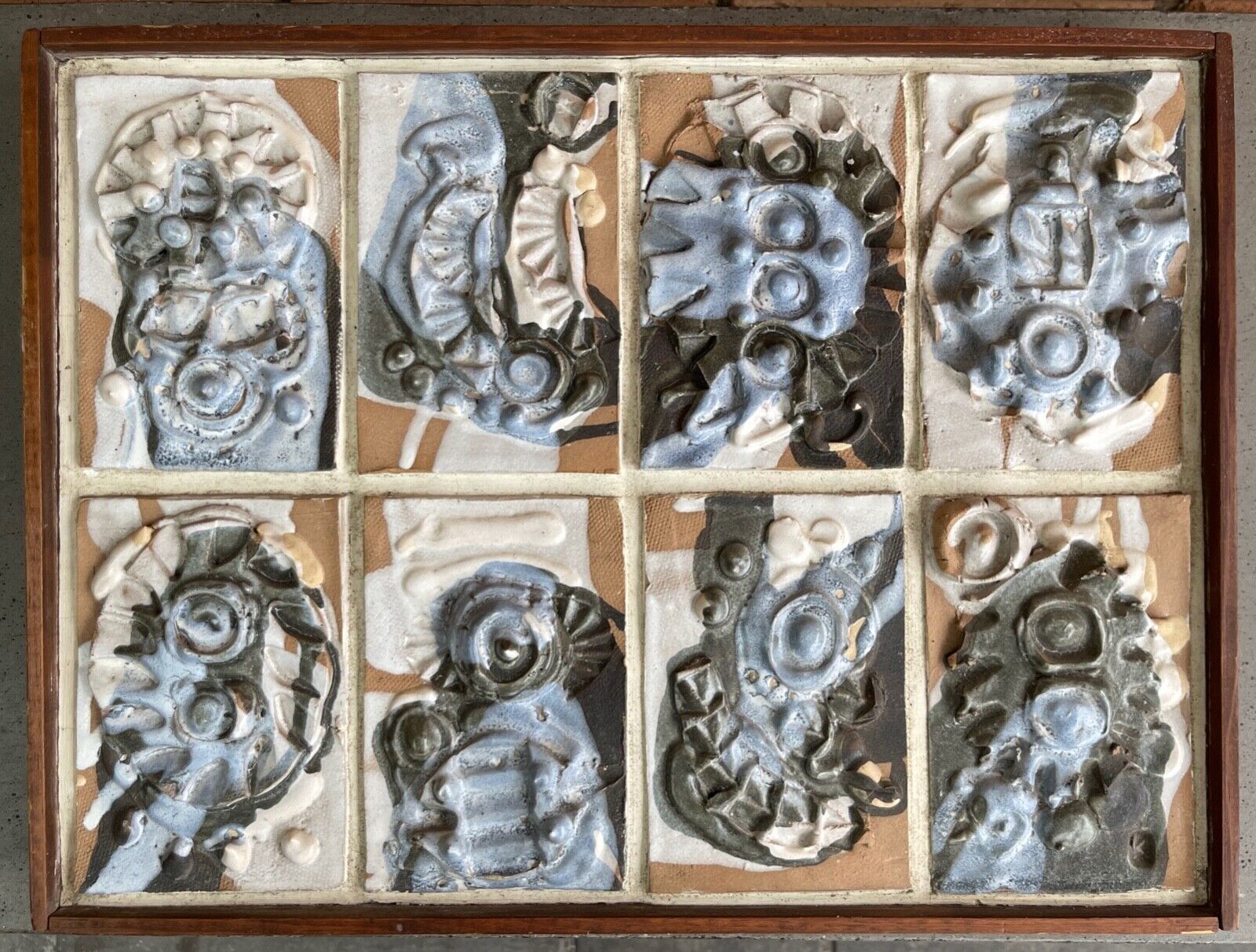 Vintage 60s Abstract Ceramic Stoneware Tile Plaque Wall Hanging Mid Century Mod