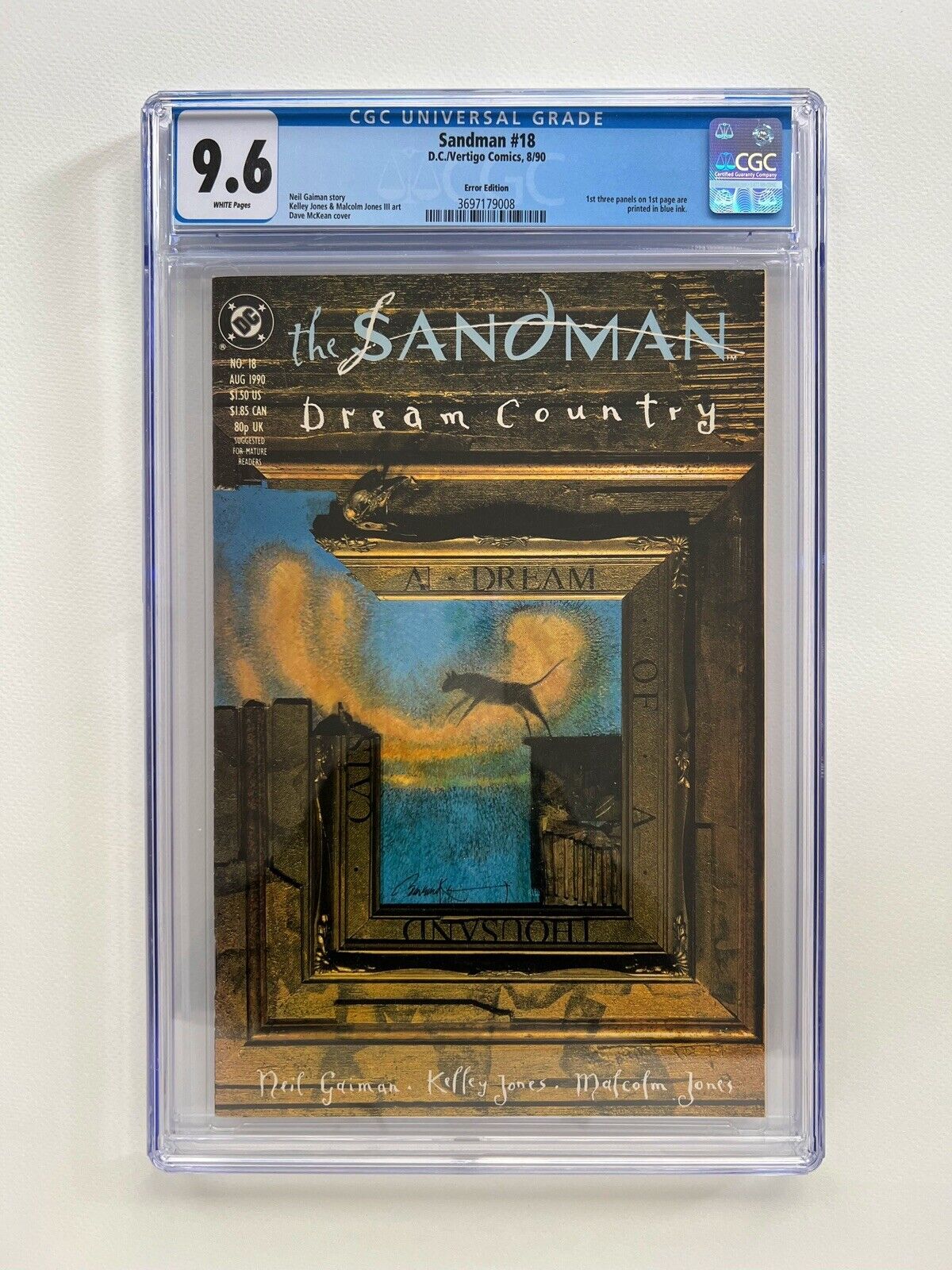 Sandman #18 ERROR EDITION: Blue Panels.  CGC 9.6 NM+ Gaiman 1989. Extremely Rare