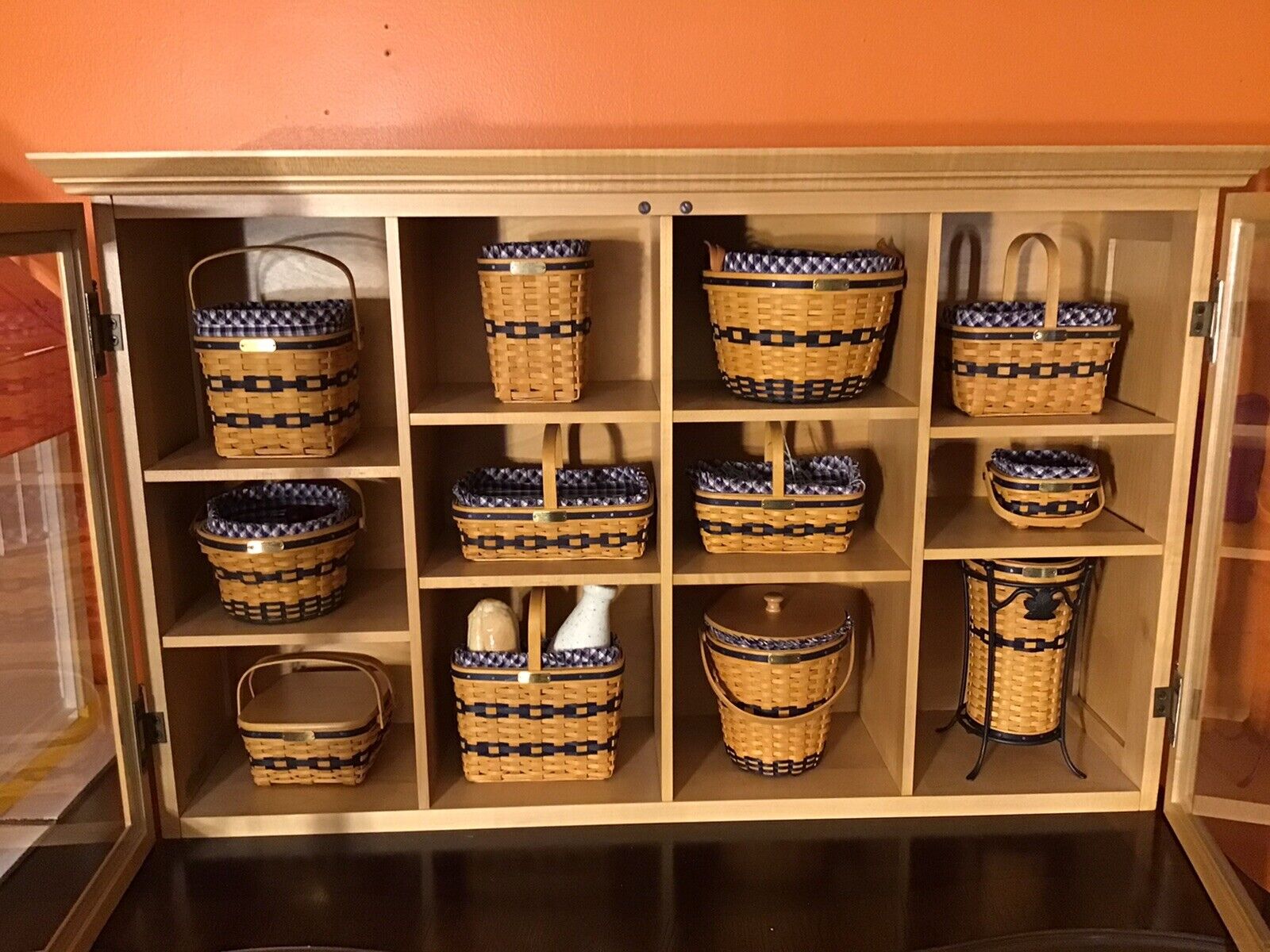 Longaberger JW Wall Cabinet Display & 12 JW Collectors Club Mini baskets & More